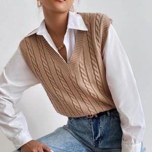 Brown Cable Knit Sweater Vest (Without Blouse)